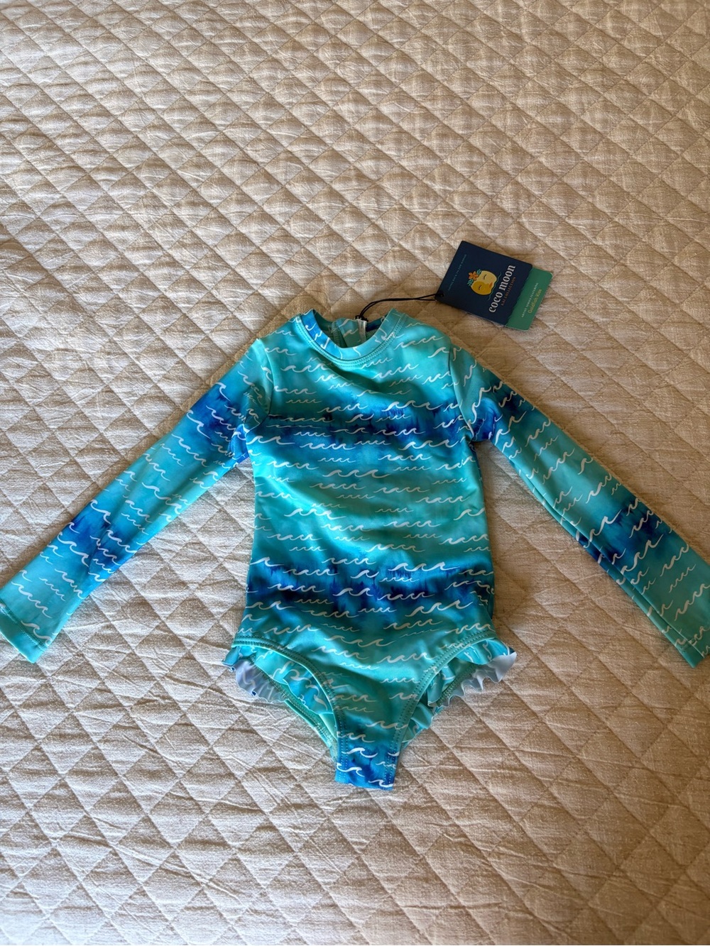 NWT Children's Long-Sleeve One-Piece Swimsuit in Turquoise Wave